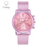 Foloy numérique femmes montres qualité mode genève chiffres romains Faux cuir analogique Quartz dames montre Bracelet horloge cadeau