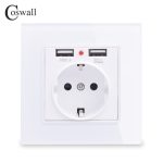 COSWALL 2020 prise de courant murale mise à la terre 16A prise électrique Standard de l'ue avec 2100mA double Port de chargeur USB pour Mobile