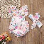 Barboteuse florale mignonne 2 pièces | Ensemble de vêtements pour petites filles, barboteuse + bandeau, pour nourrissons de 0 à 24M, vêtements pour nourrissons et nouveau-né, offre spéciale, 2019