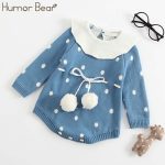 Humor ours bébé 2019 automne hiver modèles infantile barboteuse enveloppes Polka Lotus feuille col tricot bébé vêtements