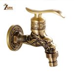 ZGRK sculpté montage mural Bibcock laiton rétro robinet décoratif extérieur jardin robinets Machine à laver vadrouille luxe Antique WC robinet
