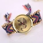 Bracelet de bande de corde tissée motif éléphant montre à Quartz Dialwatch analogique Quartz femmes montre Bracelet montre