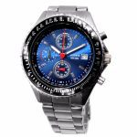 Alexis hommes analogique Quartz natation plongée montre mis5 0S10 chronographe argent mat bracelet en acier inoxydable cadran bleu foncé résistant à l'eau
