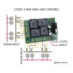 Commutateur de télécommande sans fil 12VDC | 4 voies 433MHZ, module de récepteur de relais RF 4NO + 4NC, contrôleur