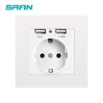 SRAN EU prise de courant, prise avec USB,16A 250V double usb 5V 2A blanc/noir ignifuge panneau PC 86m'm * 86m'm prise murale