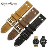 22mm fou cheval veau cuir sangles pour Hamilton Zenith Seiko bracelet de montre Rivet militaire pilote kaki champ Aviation montre ceintures