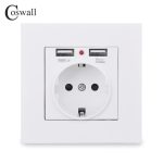 COSWALL 2020 prise de courant murale mise à la terre 16A prise électrique Standard de l'ue avec 2100mA double Port de chargeur USB pour Mobile