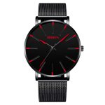 Montre minimaliste pour hommes de mode de luxe ultra-mince noir en acier inoxydable maille bracelet montre hommes d'affaires décontracté quartz horloge