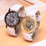 Foloy montre pour hommes bracelet en cuir synthétique polyuréthane évider analogique alliage Quartz montres hommes montre horloge