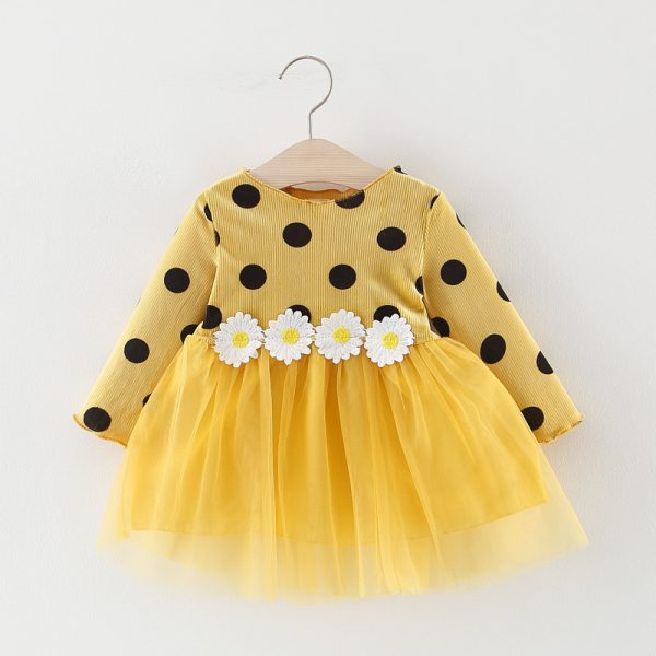Robe d'automne pour bébés filles | Vêtements à manches longues, motif à pois, motif marguerite, à la mode