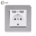 COSWALL 2020 prise de courant murale mise à la terre 16A prise électrique Standard de l'ue avec 2100mA double Port de chargeur USB pour Mobile