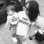 Vêtements mère et me le BOSS et le REAL BOSS | Vêtements en coton pour petite fille, tenues assorties, t-shirt noir et blanc