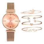 Mode Style 5 pièces/ensemble femmes montres or Rose magnétique dames montre robe Simple montre et Bracelet ensemble femmes Zegarek Damski