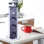 KEKA EU Plug 2/3/4/5 puissance Table de cuisine prise électrique prises de bureau puissance 1 Led + 2 charge USB étagère en aluminium