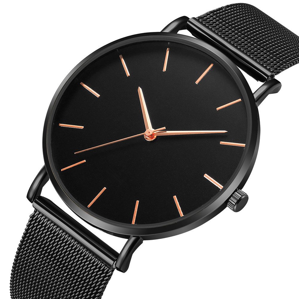 Montre Homme Normal Timepieces Extra Normal Grande - Quartz, Boîtier Acier Or IP, Bracelet Maille Or - Noire, Neuve Avec étiquettes