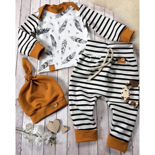 Vêtements de nouveaux-nés | Vêtements pour enfants et filles, pour bébés garçons et garçons, t-shirt avec plumes, pantalons à bandes, livraison gratuite, Z4