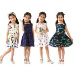 Mode filles robe sans manches enfants impression ceinturée patineuse fête âge 1-7 été robes pour enfants vêtir avec ruban noeud mignon