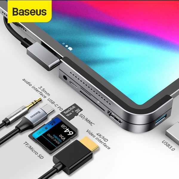 HUB USB C Baseus pour iPad Pro Type C USB 3.0 HUB HDMI 3.5mm prise PD Port adaptateur de répartiteur USB type-c HUB pour MacBook Pro
