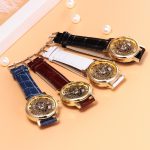 Foloy montre pour hommes bracelet en cuir synthétique polyuréthane évider analogique alliage Quartz montres hommes montre horloge