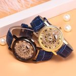 Foloy montre pour hommes bracelet en cuir synthétique polyuréthane évider analogique alliage Quartz montres hommes montre horloge