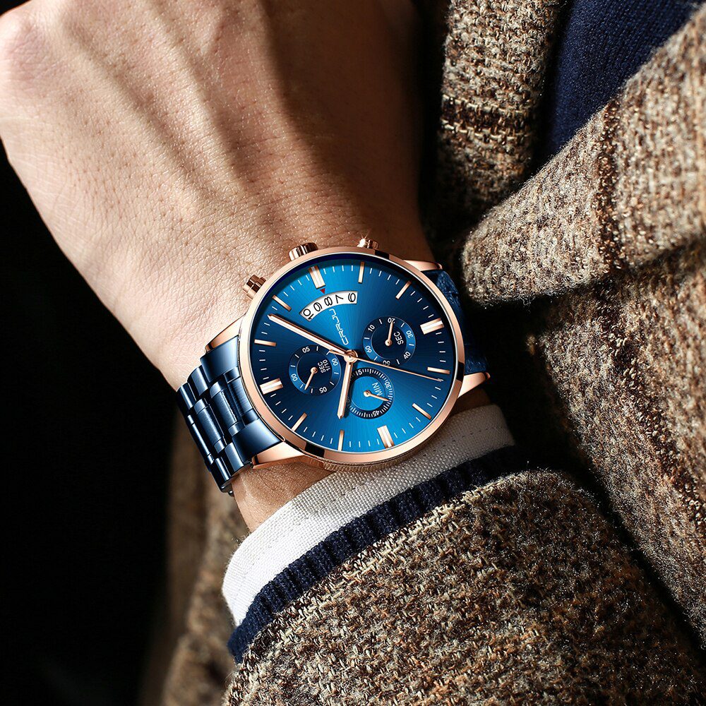 Hommes montre CRRJU acier inoxydable mode montre-bracelet pour hommes haut de gamme marque de luxe étanche Date Quartz montres relogio masculino