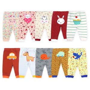 [5 pièces/lot couleur aléatoire] 100% coton bébé pantalon dessin animé imprimer nouveau-né bébé vêtements printemps automne bambin Leggings 0-24 mois