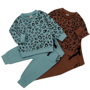 Mode bébé vêtements infantile bébé filles garçons vêtements léopard imprimé T-Shirt pull manteau + pantalons hauts bébé unisexe tenues d'hiver