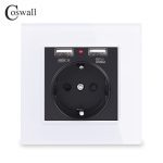COSWALL 2020 prise de courant murale mise à la terre 16A prise électrique Standard de l'ue avec 2100mA double Port de chargeur USB pour Mobile