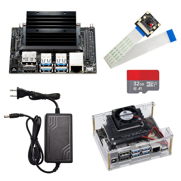 Jetson Nano kit de développement carte de démonstration AI carte de développement plate-forme A02 Version + boîtier + carte SD 32G + adaptateur d'alimentation cc + caméra AI