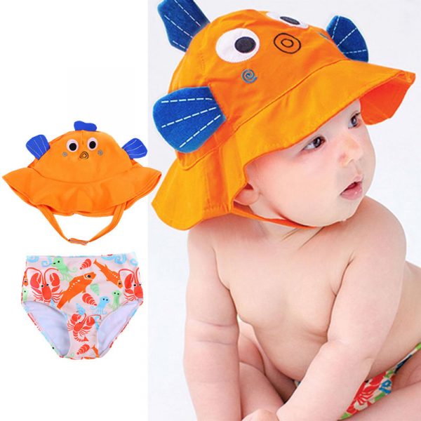 Mignon bébé/enfant en bas âge filles garçons vêtements réutilisable chapeau de soleil et bain couche ensemble 2 pièces maillot de bain ensemble-avec UPF 50 + Protection solaire 0-24M