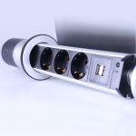 KEKA EU Plug 2/3/4/5 puissance Table de cuisine prise électrique prises de bureau puissance 1 Led + 2 charge USB étagère en aluminium