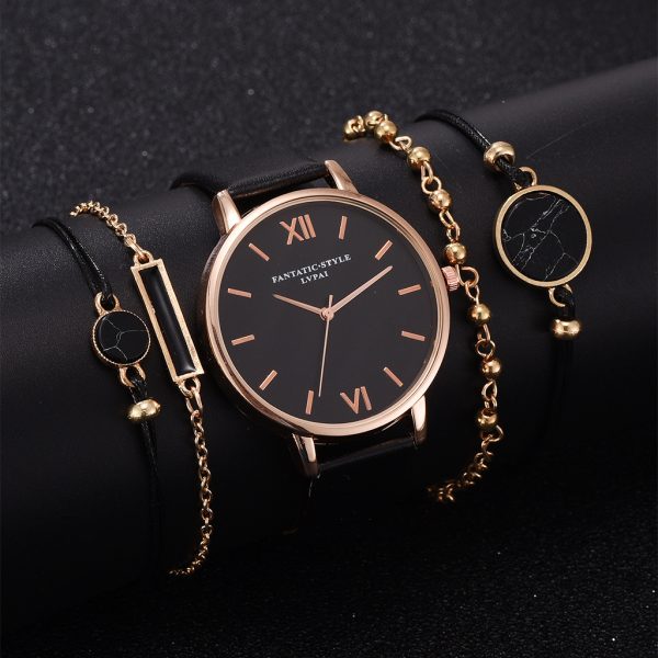 Ensemble de montre femmes 5 pièces femme Quartz montre-Bracelet en cuir dames Bracelet de luxe montre décontracté Relogio Femenino cadeau pour petite amie