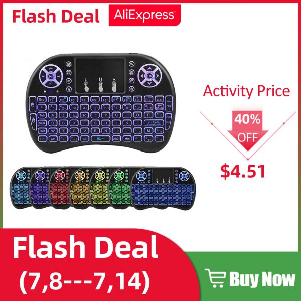 Clavier sans fil rétro-éclairé i8 anglais/russe/espagnol/français Air Mouse Mini clavier 2.4G avec Touchpad télécommande pour TV BOX