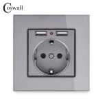 COSWALL 2020 prise de courant murale mise à la terre 16A prise électrique Standard de l'ue avec 2100mA double Port de chargeur USB pour Mobile