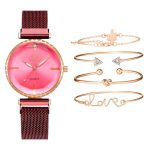 Mode Style 5 pièces/ensemble femmes montres or Rose magnétique dames montre robe Simple montre et Bracelet ensemble femmes Zegarek Damski