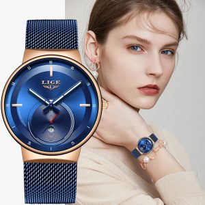 Relogio Feminino 2020LIGE femmes montre bleu montre de mode femmes maille étanche horloge mince Quartz dames montre Zegarek Damski