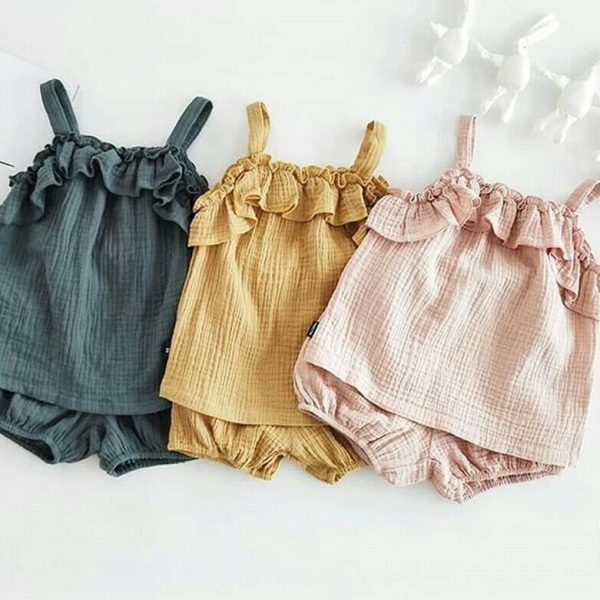 Ensembles de vêtements d'été pour enfants filles | Tenue sans manches, haut + short, tenue en coton, nouveau Style, pour bébés filles