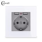 COSWALL 2020 prise de courant murale mise à la terre 16A prise électrique Standard de l'ue avec 2100mA double Port de chargeur USB pour Mobile