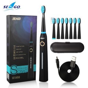 Seago sonique brosse à dents électrique brosse à dents USB Rechargeable adulte étanche Ultra sonique automatique 5 Mode avec étui de voyage