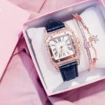 Femmes diamant montre étoilé carré cadran Bracelet montres ensemble dames Bracelet en cuir Quartz montre-Bracelet femme horloge Zegarek Damski