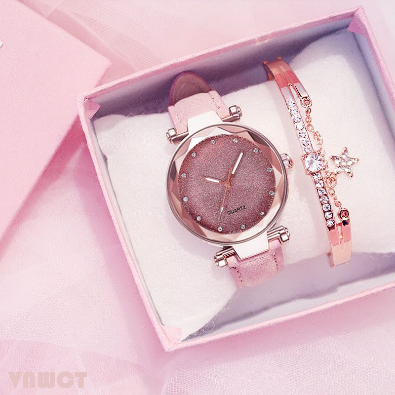 Mode-femmes-romantique-ciel-étoilé-Montre-Bracelet-Bracelet-en-cuir-strass-concepteur-dames-horloge-robe-Simple-Gfit-Montre-Femme Mode femmes romantique ciel étoilé Montre-Bracelet Bracelet en cuir strass concepteur dames horloge robe Simple Gfit Montre Femme