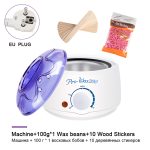Épilation électrique cire-fonte Machine chauffage 100g cire haricots 10 pièces bois autocollants épilation ensembles cire Kit cera depilatori