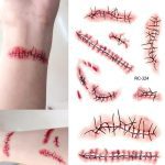 Plaie cousue cicatrices effrayantes autocollant de tatouage temporaire imperméable à l'eau instantanée pratique autocollant de tatouage pour Halloween décor nouveau