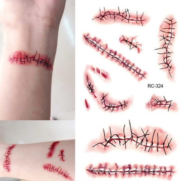 Plaie cousue cicatrices effrayantes autocollant de tatouage temporaire imperméable à l'eau instantanée pratique autocollant de tatouage pour Halloween décor nouveau