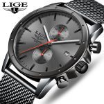 Montres hommes haut de gamme marque de luxe LIGE montre d'affaires hommes chronographe plein acier étanche analogique Quartz montre-bracelet mâle horloge + boîte