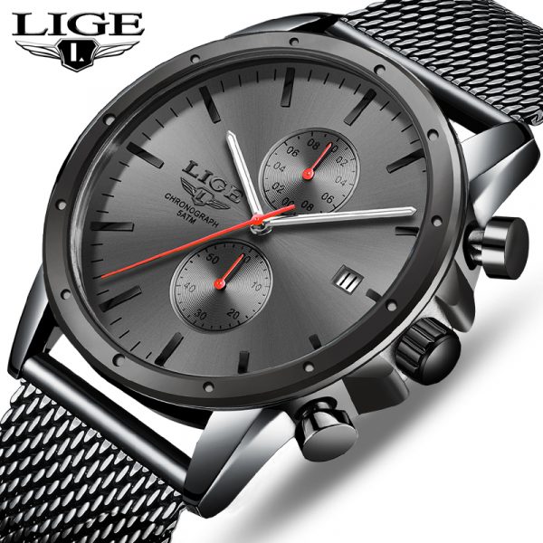 Montres hommes haut de gamme marque de luxe LIGE montre d'affaires hommes chronographe plein acier étanche analogique Quartz montre-bracelet mâle horloge + boîte