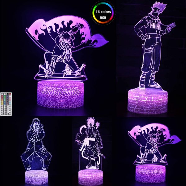 3D Lumière Anime Naruto Figure Namikaze Minato Uchiha Sasuke Hatake Kakashi LED 3D Veilleuse pour La Décoration Enfants Cadeaux Jouets