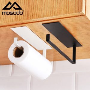 Mosodo Non Perforated Paper Towel Holder Toilet Paper Hanger Roll Paper Holder Fresh Film Storage Rack Wall Hanging Shelf