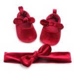 Chaussures en velours rouge pour bébé,souliers pour enfant, nouveau-né, fille, premiers pas, Noël, 0 à 18 mois,