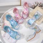 Chaussures de princesse Disney à talons hauts,pour enfants, pour fête, pour l'été, nouvelles sandales, pour bébé et petite fille, en cristal, taille 23 à 36,
